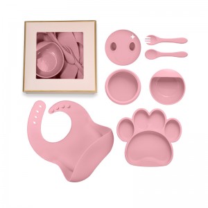 Silicone baby feeding kids dining plate bowl spoon fork bib cup for baby